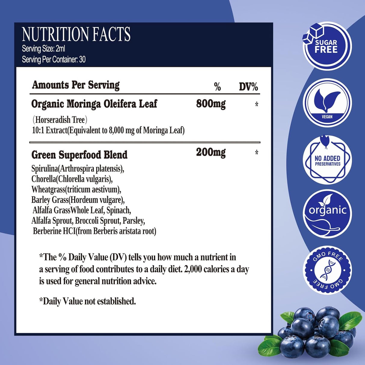 Moringa Líquido Orgánico 8000mg, Supergreens, Alta Potencia