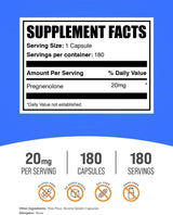 Cápsulas de Pregnenolona 20mg - BulkSupplements, 180 cápsulas