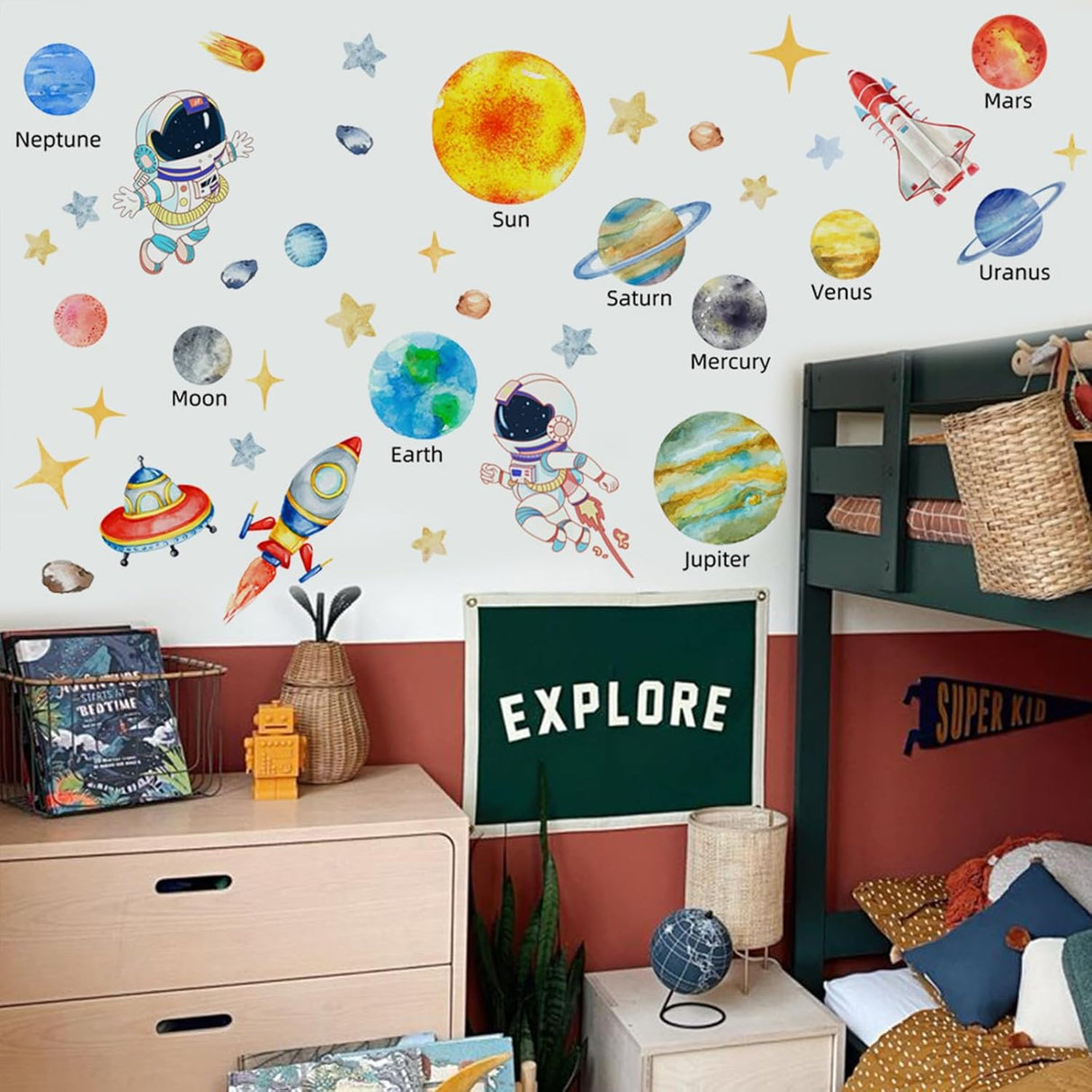 Adhesivo Pared Sistema Solar, Decoración Espacial para Niños