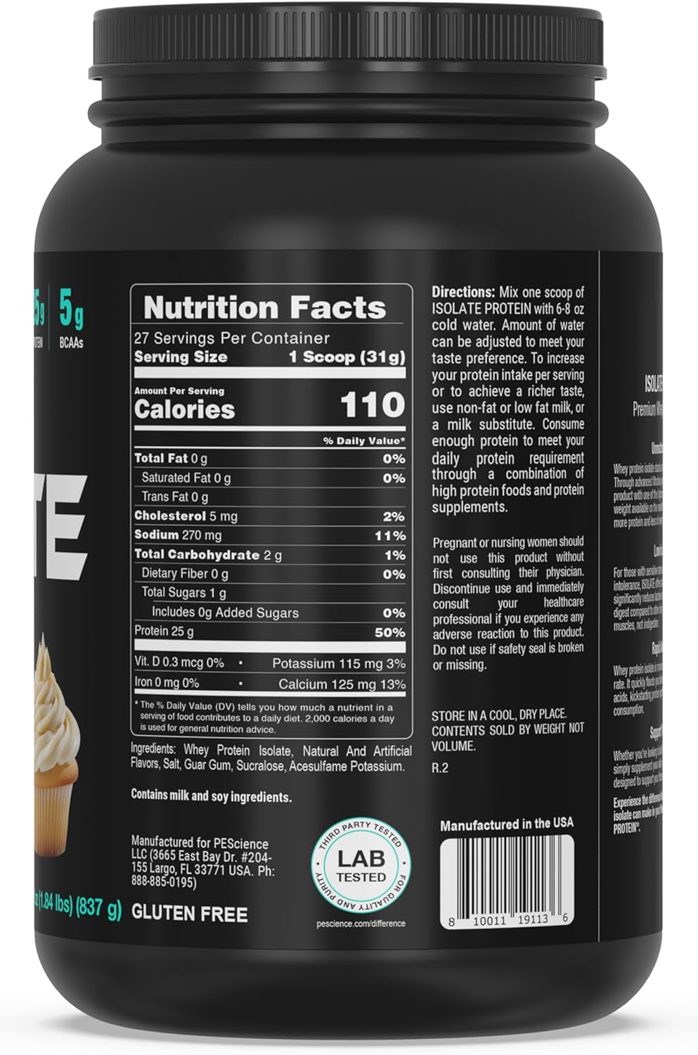 Proteína de suero aislada PEScience, baja en carb, 27 serv