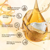Suplemento de Vitamina D3 y K2, 10000 IU + 200 mcg, 300 Softgels