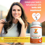 Suplemento de Vitaminas A1, D3 y K2 - INVITA ADK, 180 cápsulas