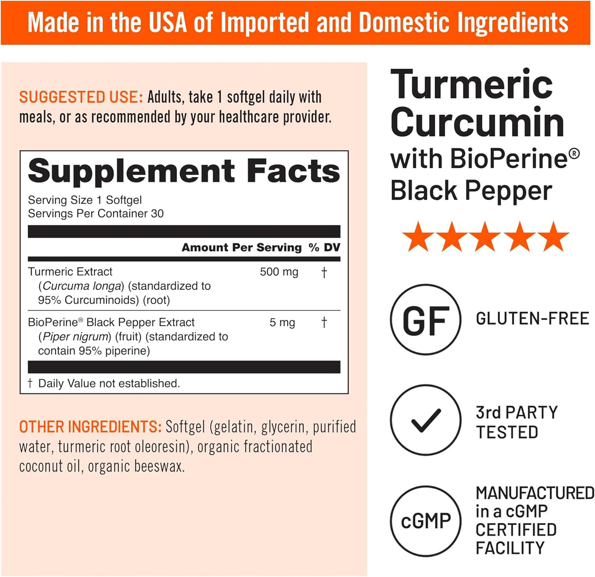 NatureWise Cúrcuma Curcuminoides 500mg con Pimienta Negra 30 cápsulas