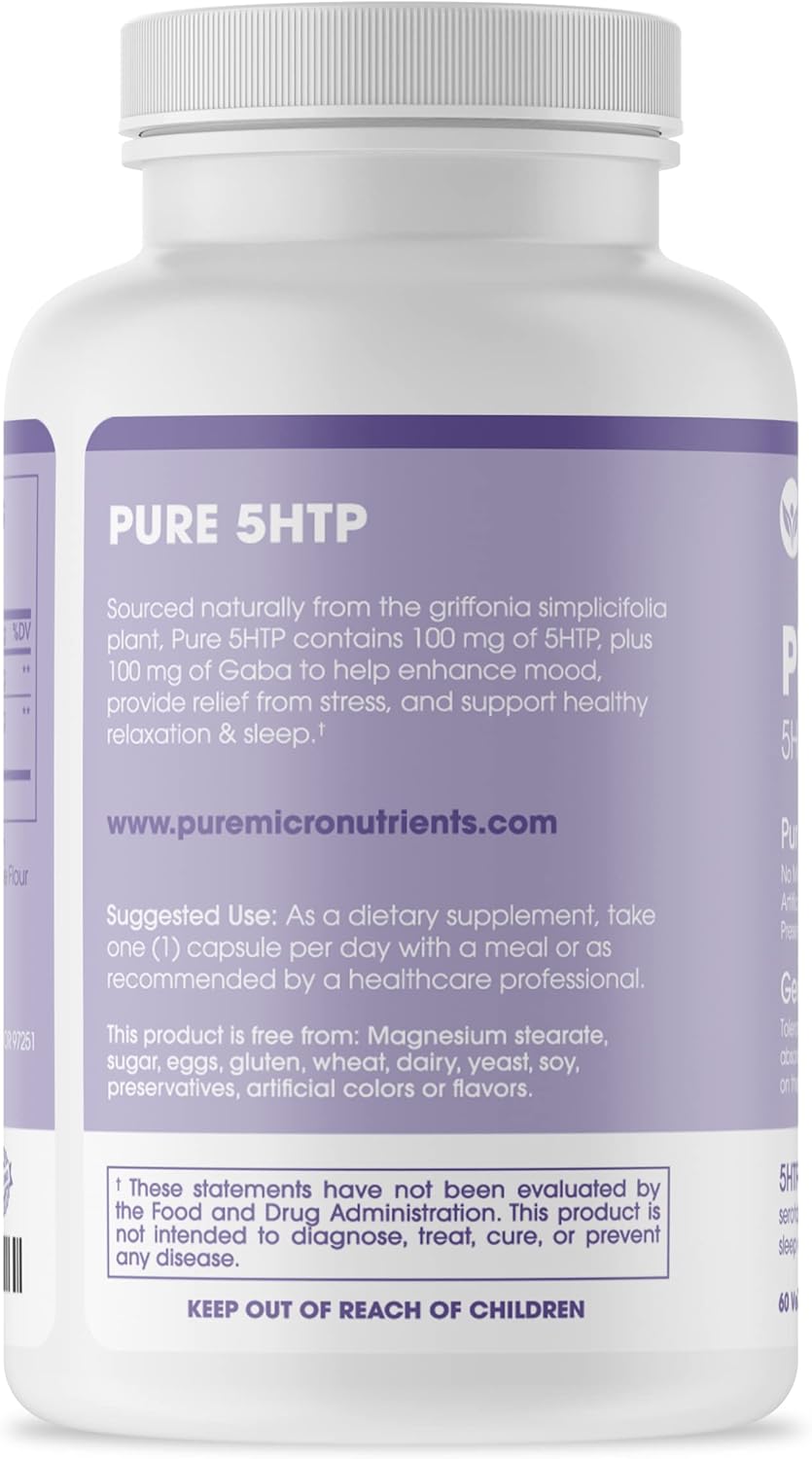 Suplemento Pure 5-HTP (5-hidroxitriptófano) Plus GABA  60un