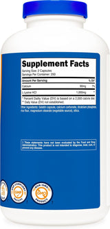 L-Lisina Nutricost 1000mg, 250 Cápsulas, Gluten Free, Non-GMO