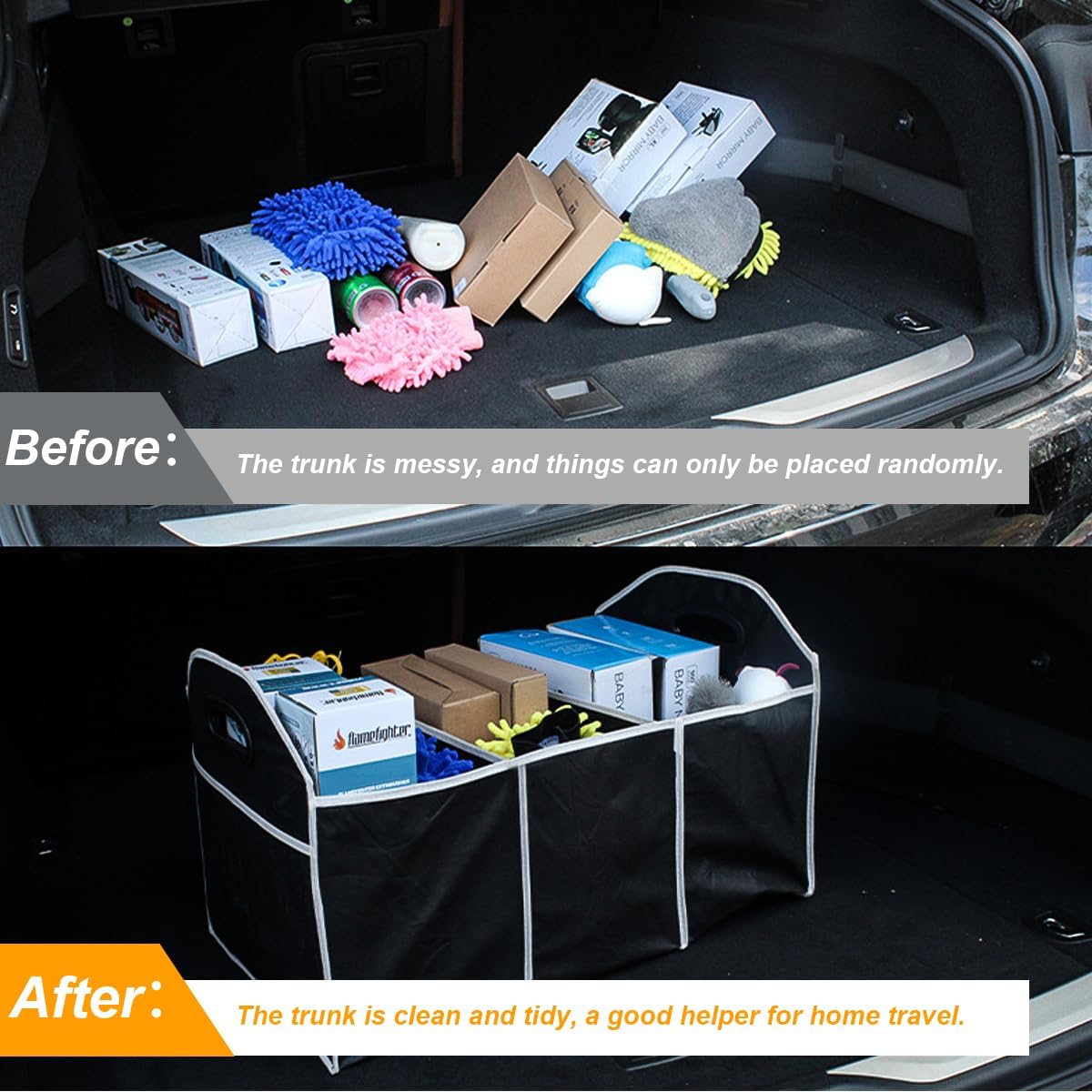 Organizador de Maletero, Marca, 3 Compartimentos, Plegable
