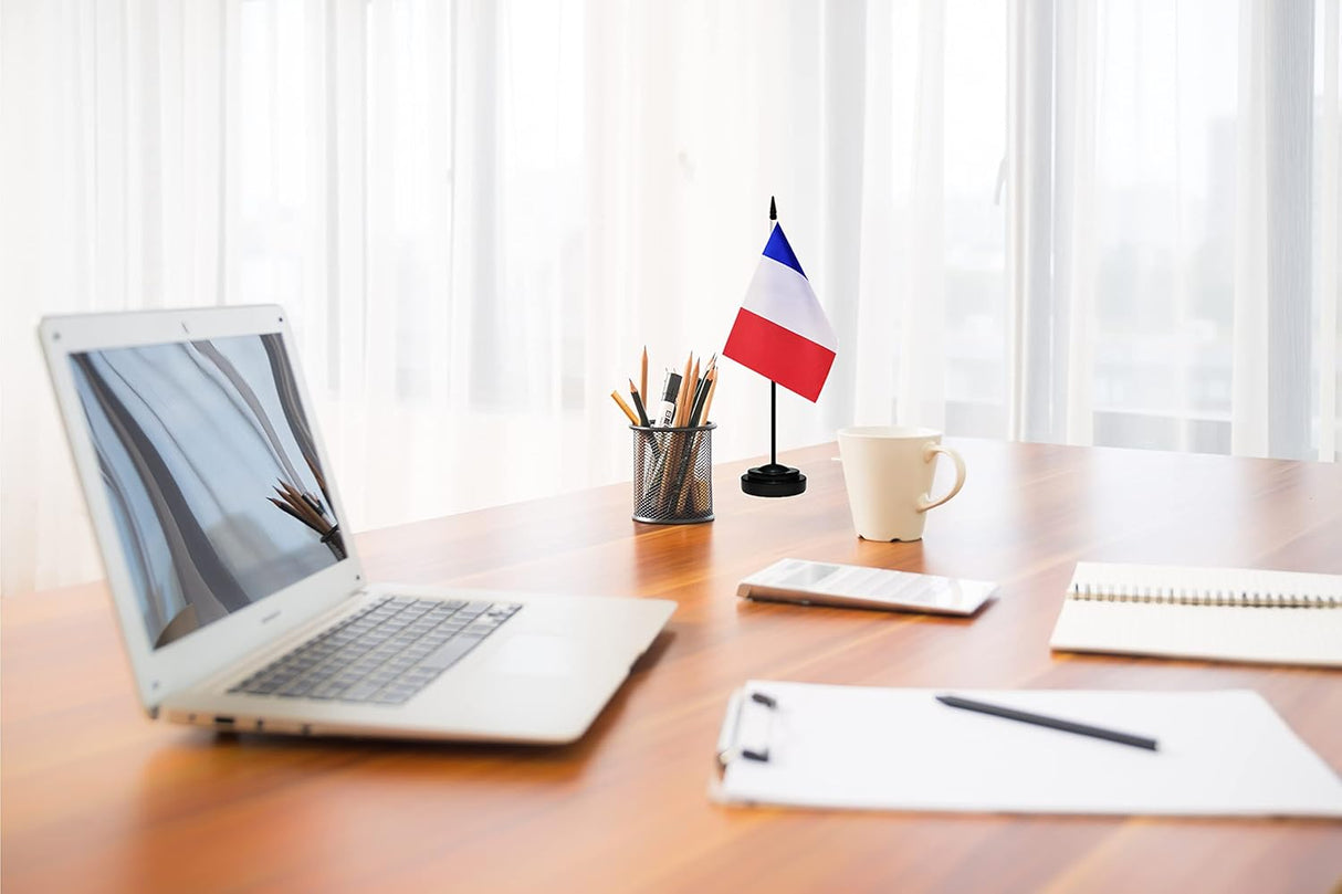 Banderas de escritorio USA y Francia, miniatura con base y soporte