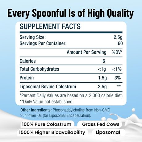 Suplemento de Colostro Bovina Liposomal 2500mg - 60 Porciones