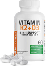 Suplemento Bronson K2 (MK7) con D3, 5000 IU, 60 Cápsulas