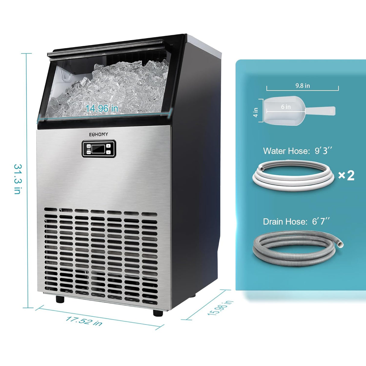 Máquina de Hielo Comercial Independiente de Acero Inoxidable