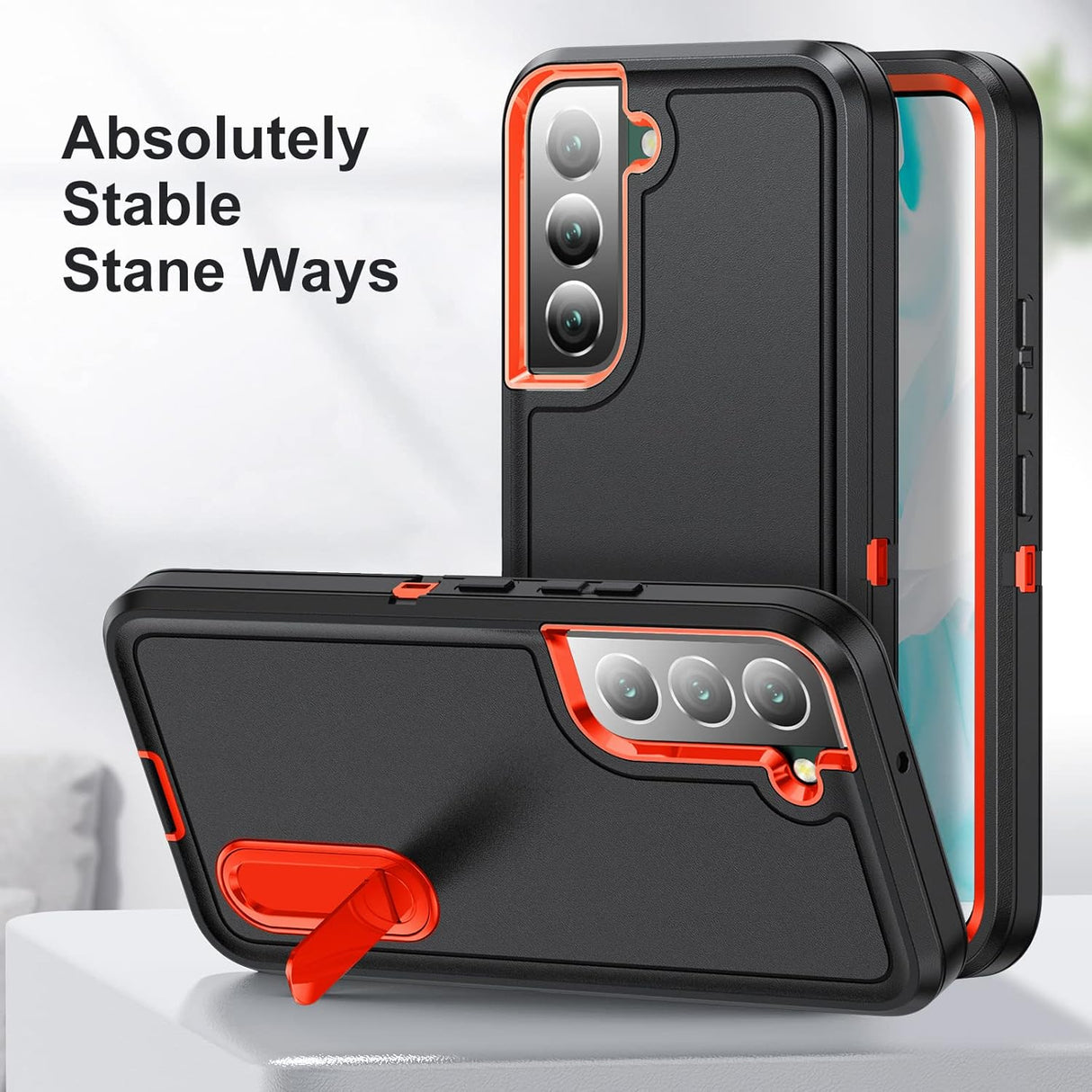 BaHaHoues Funda para Samsung Galaxy S22, Samsung S22, con soporte integrado, a prueba de golpes, polvo, caídas, grado militar, para Galaxy S22 5G de 6.1 pulgadas (negro/naranja)