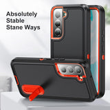 BaHaHoues Funda para Samsung Galaxy S22, Samsung S22, con soporte integrado, a prueba de golpes, polvo, caídas, grado militar, para Galaxy S22 5G de 6.1 pulgadas (negro/naranja)