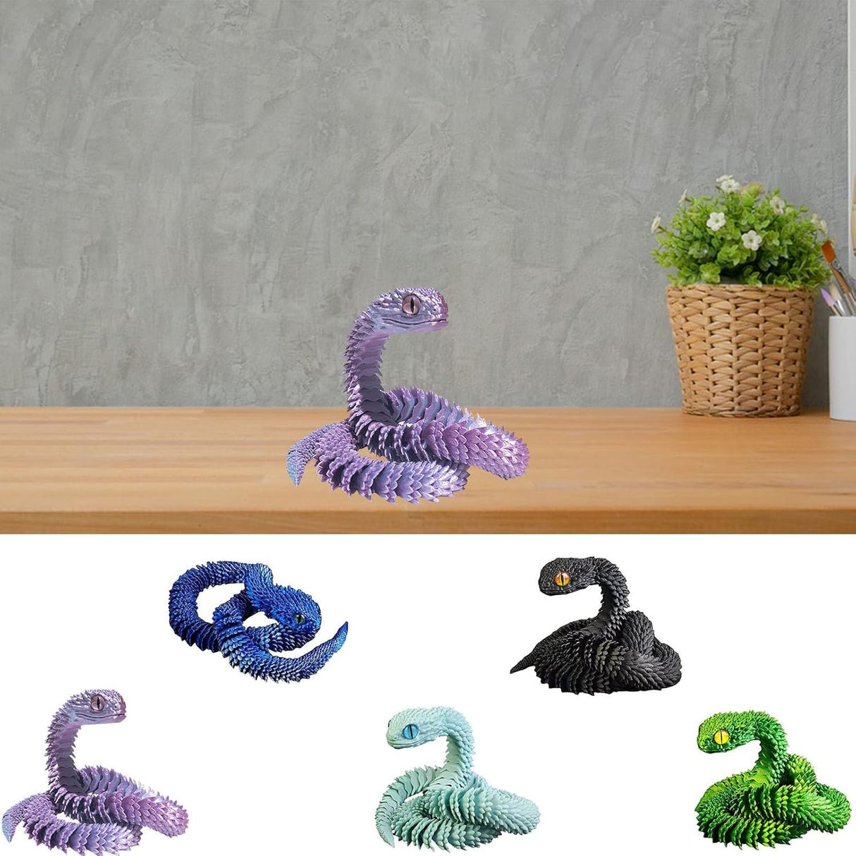 Juguete de serpiente impresa en 3D, flexible y articulada.