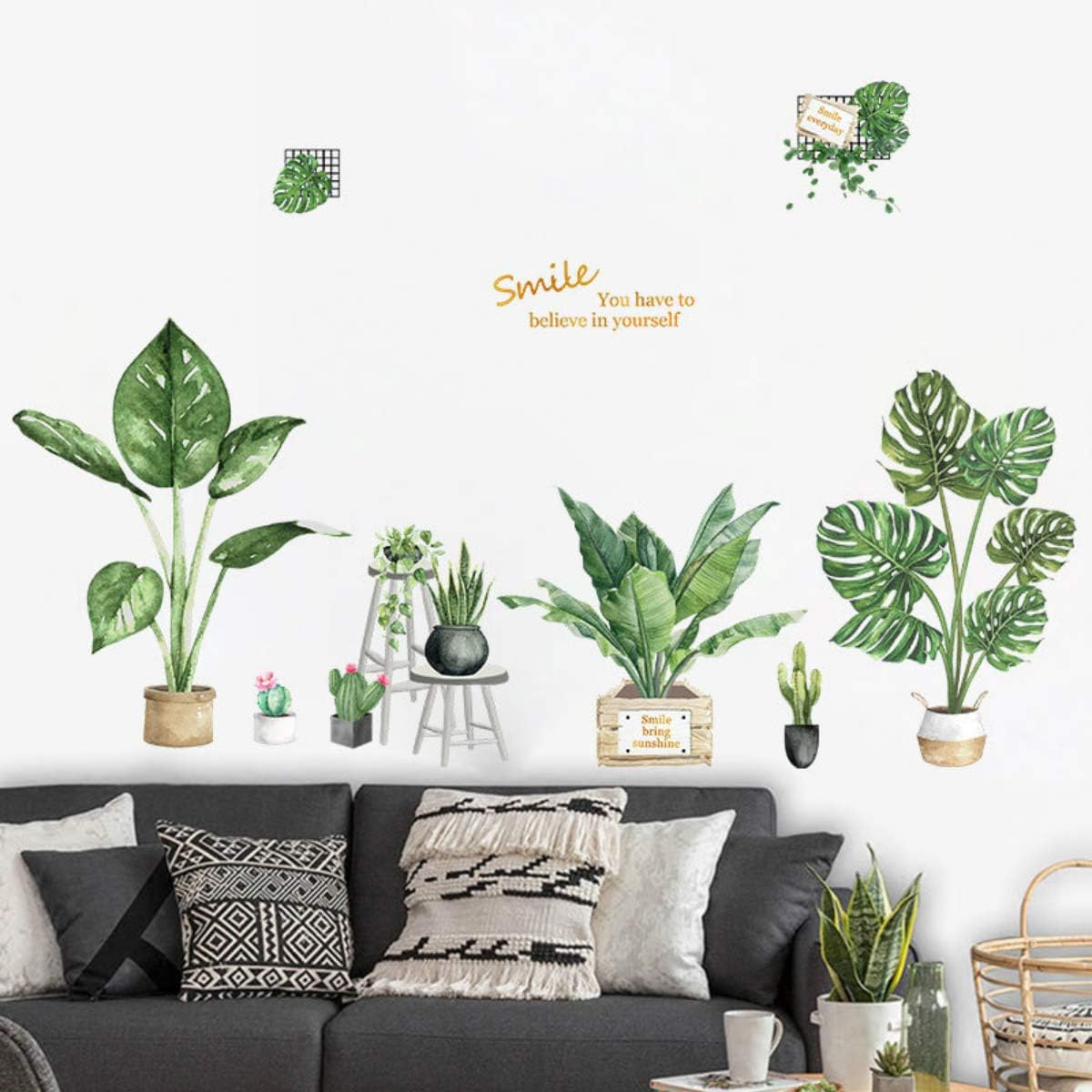 Stickers de Plantas Verdes para Paredes, Decoración Tropical