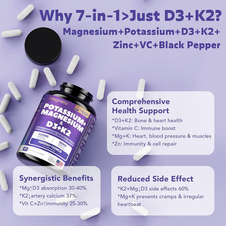 Suplemento Magnesio K2 Vitamina D3 10000IU, 60 cápsulas