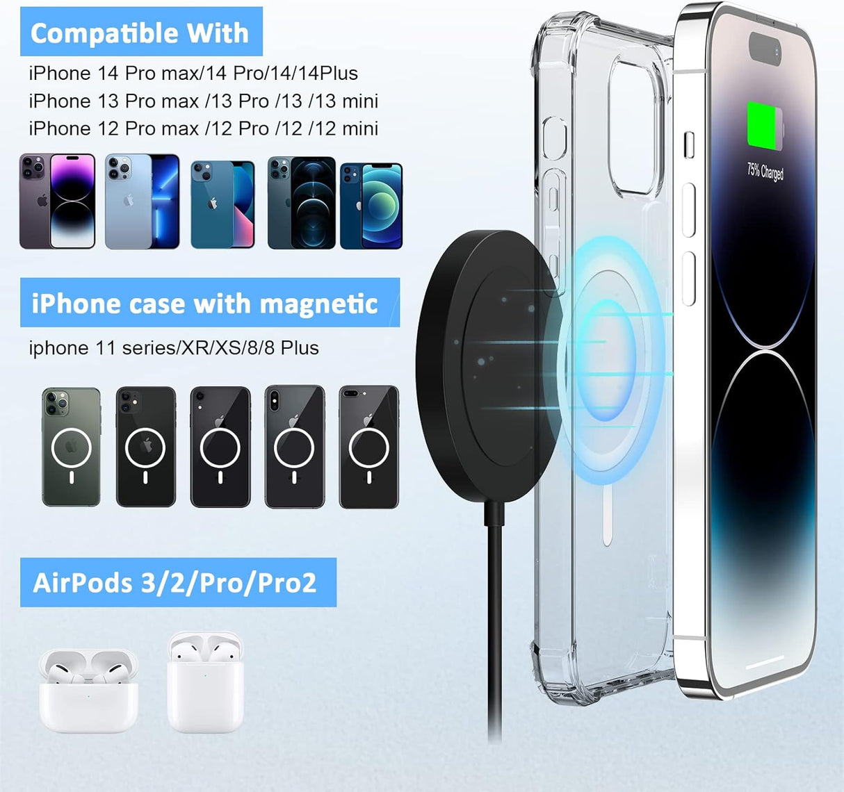 Cargador inalámbrico magnético para celulares negro