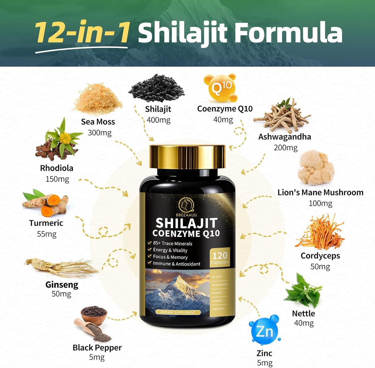 Suplemento Hombre con Shilajit y Sea Moss, 240 cápsulas