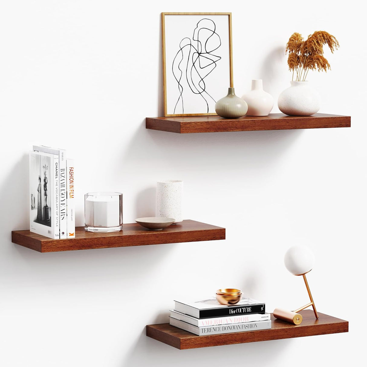 Estantes flotantes de madera, juego de 3, 16 para pared