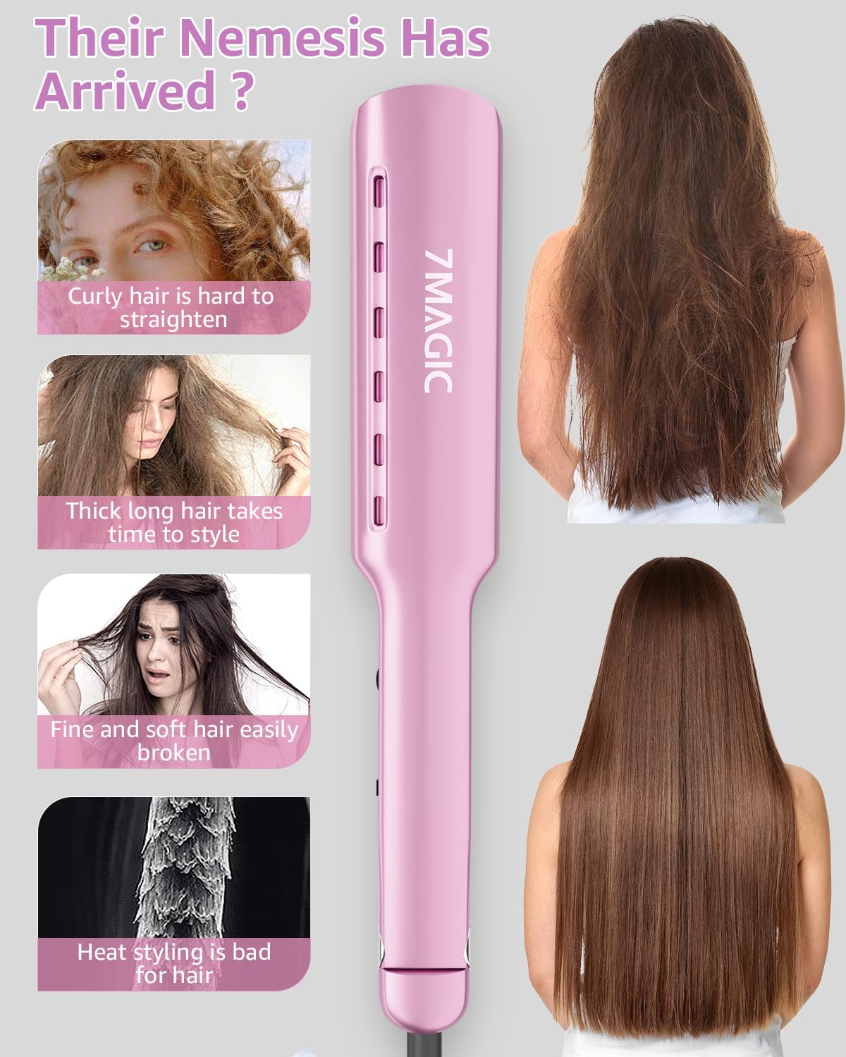Plancha de cabello 7MAGIC Nano Titanium, 1.7 ancha, 5 temp.