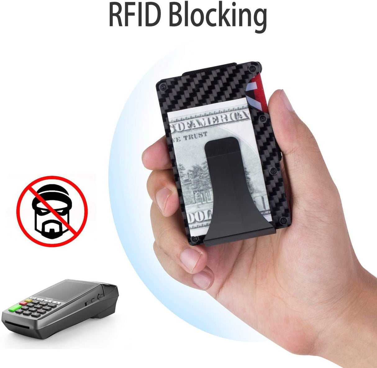 Carteras para Hombre, Clip de Dinero y Bloqueo RFID, Fibra de Carbono