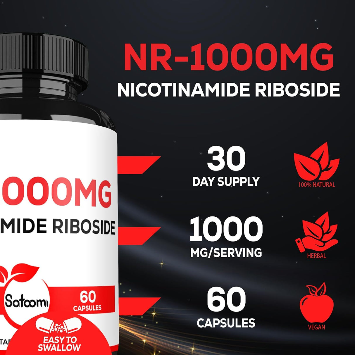 Suplemento 1000mg NAD Nicotinamida Ribósido, 60 cápsulas