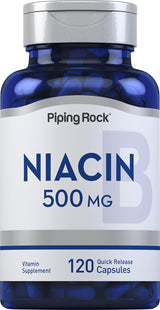 Niacina 500mg Piping Rock | 120 Cápsulas | No GMO, Sin Gluten