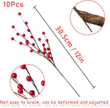 10 Pcs Berries Artificiales para Decoración Navideña, Rojo