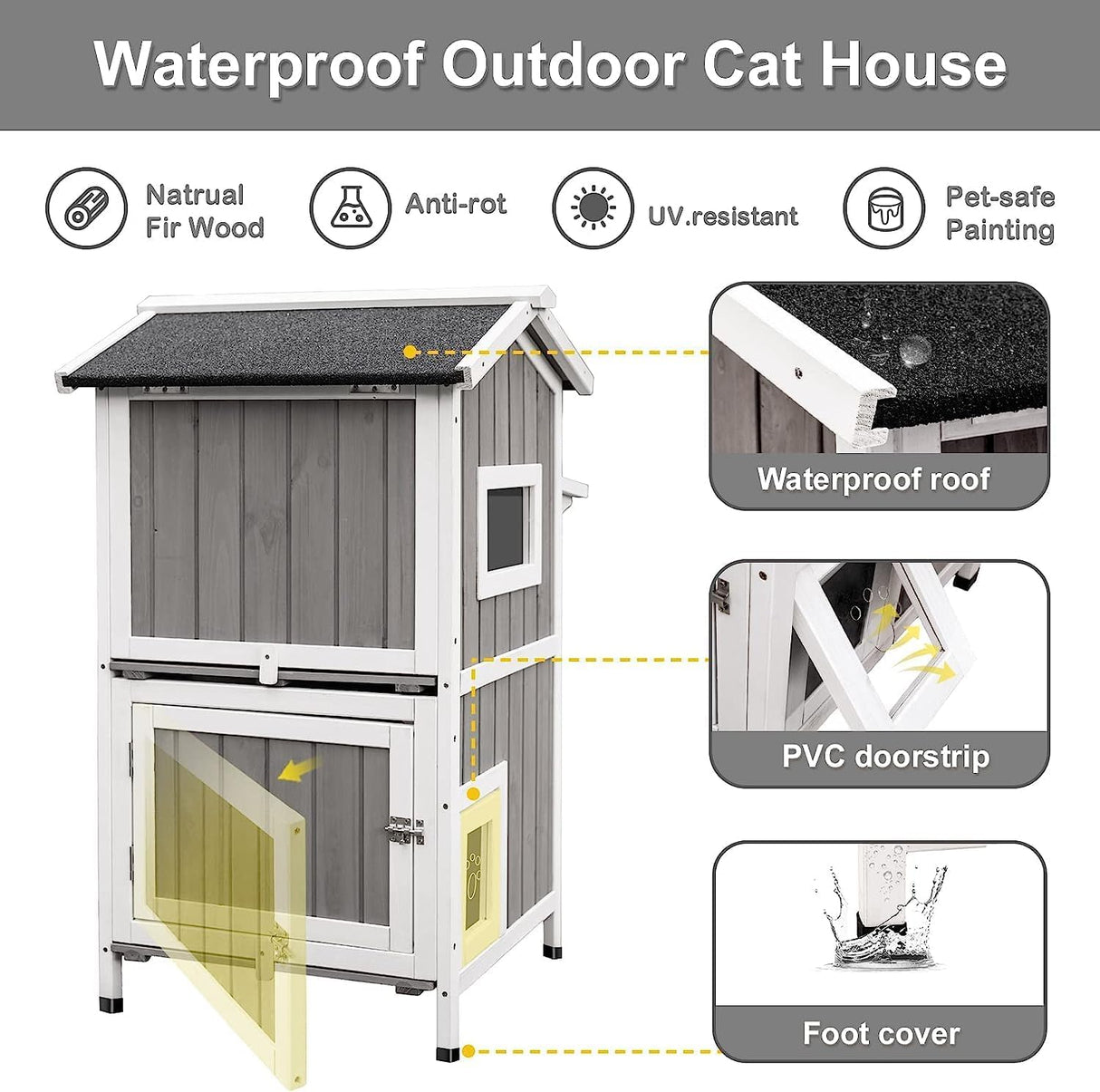Refugio para Gatos Exterior, Marca X, Dos Pisos, Techo Abierto