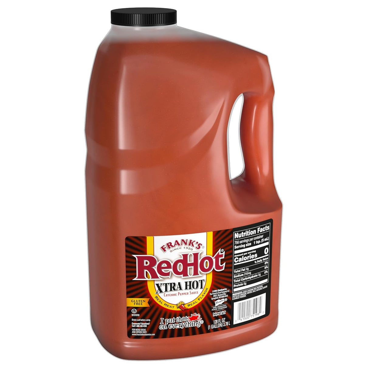 Frank's RedHot Xtra - Salsa picante de pimienta de cayena picante, 1 galón, un galón de salsa picante de pimienta de cayena extra picante con 3 veces el calor, mejor para alas, pizza, acompañamientos, aperitivos, bocados de bar y más