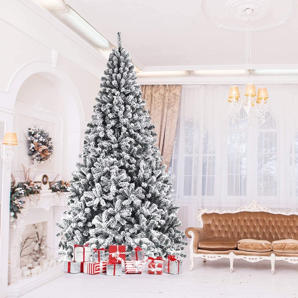 Árbol de Navidad 9FT ReunionG, Artificial, Flocked, Modelo 9FT