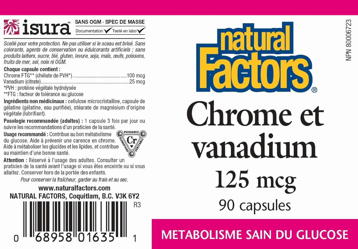 Suplemento cromo y vanadio 125 mcg apoya el metabolismo