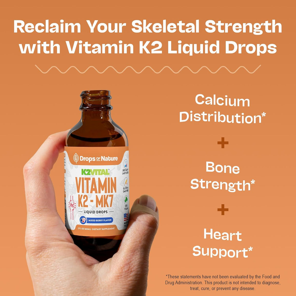 Suplemento líquido de K2 MK7, vegano, no GMO, 60ml
