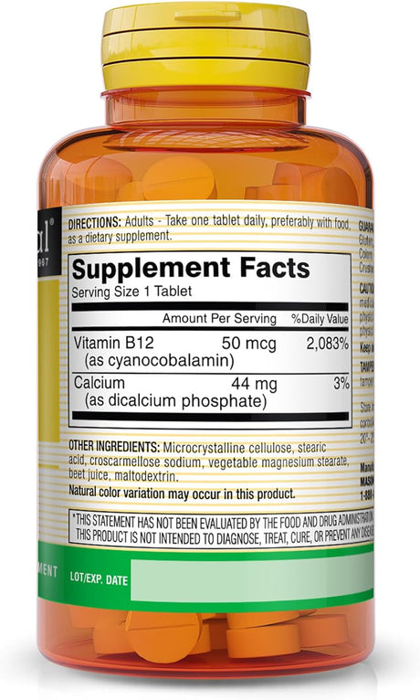 MASON NATURAL B12 50 mcg con Calcio, 100 Tabletas Saludables