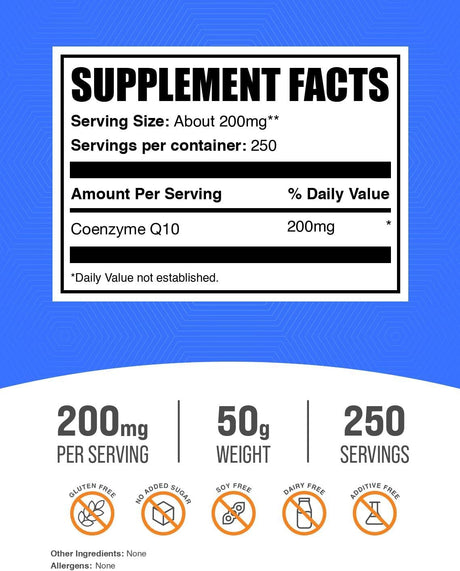 Coenzima Q10 en Polvo BulkSupplements 200mg 50g