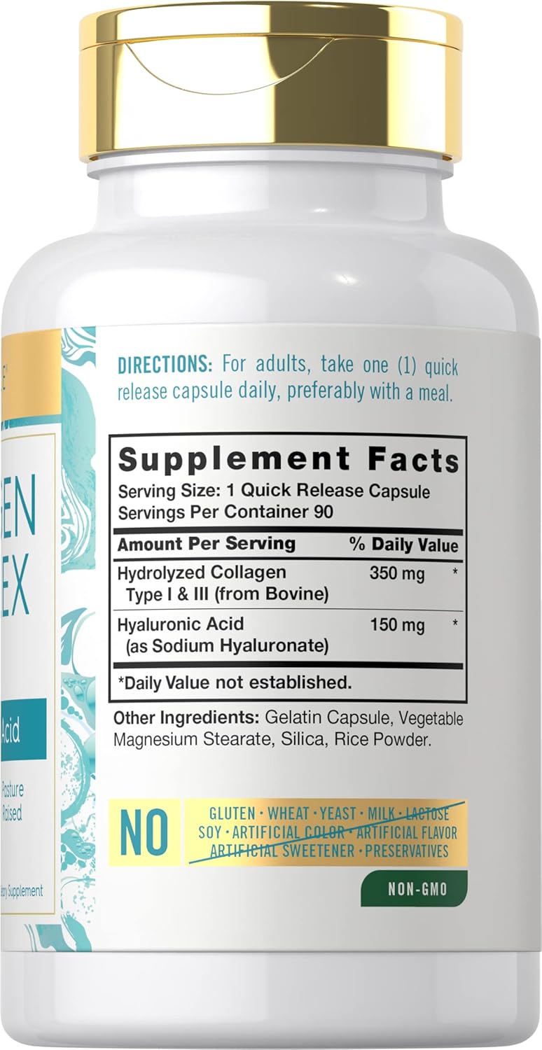 Suplemento de colágeno con ácido hialurónico 500 mg  90 cáp