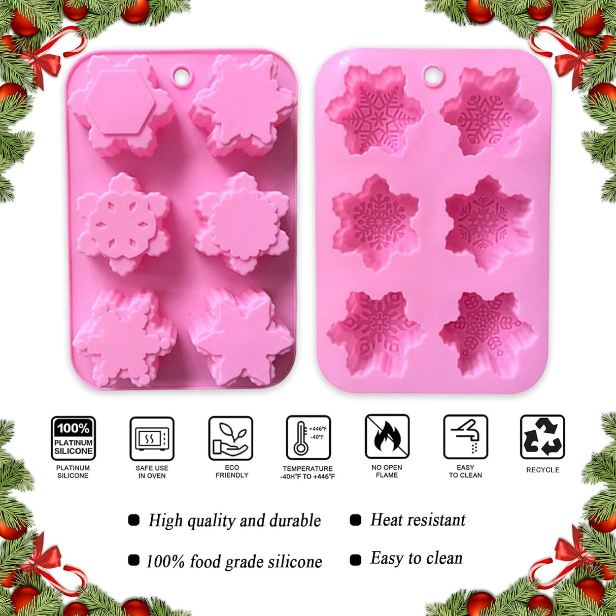 Moldes de Silicona para Nieve, 6 Cavidades, 2 Pcs, Navidad