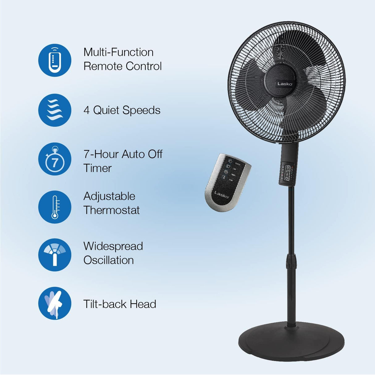 Ventilador de pedestal Lasko, oscilante, control remoto, S16612