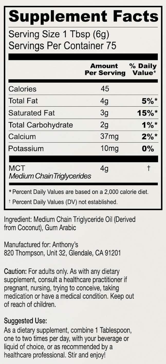 Suplemento Anthony's Aceite MCT Premium 56% C8 caprílico