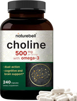 Suplemento de Colina 500mg con Omega-3, 240 cápsulas