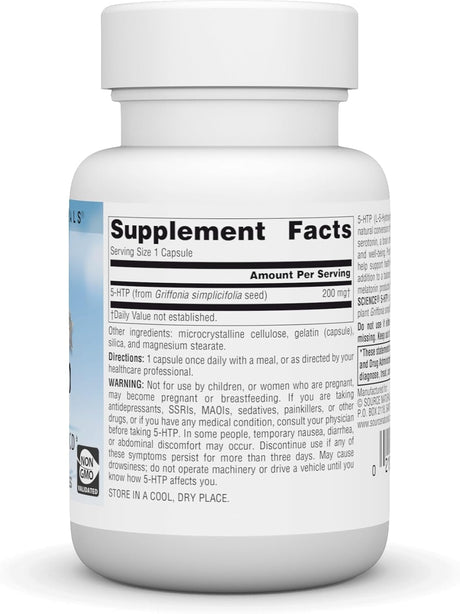 Suplemento 5-HTP 200 mg Source Naturals, No GMO - 30 Cápsulas