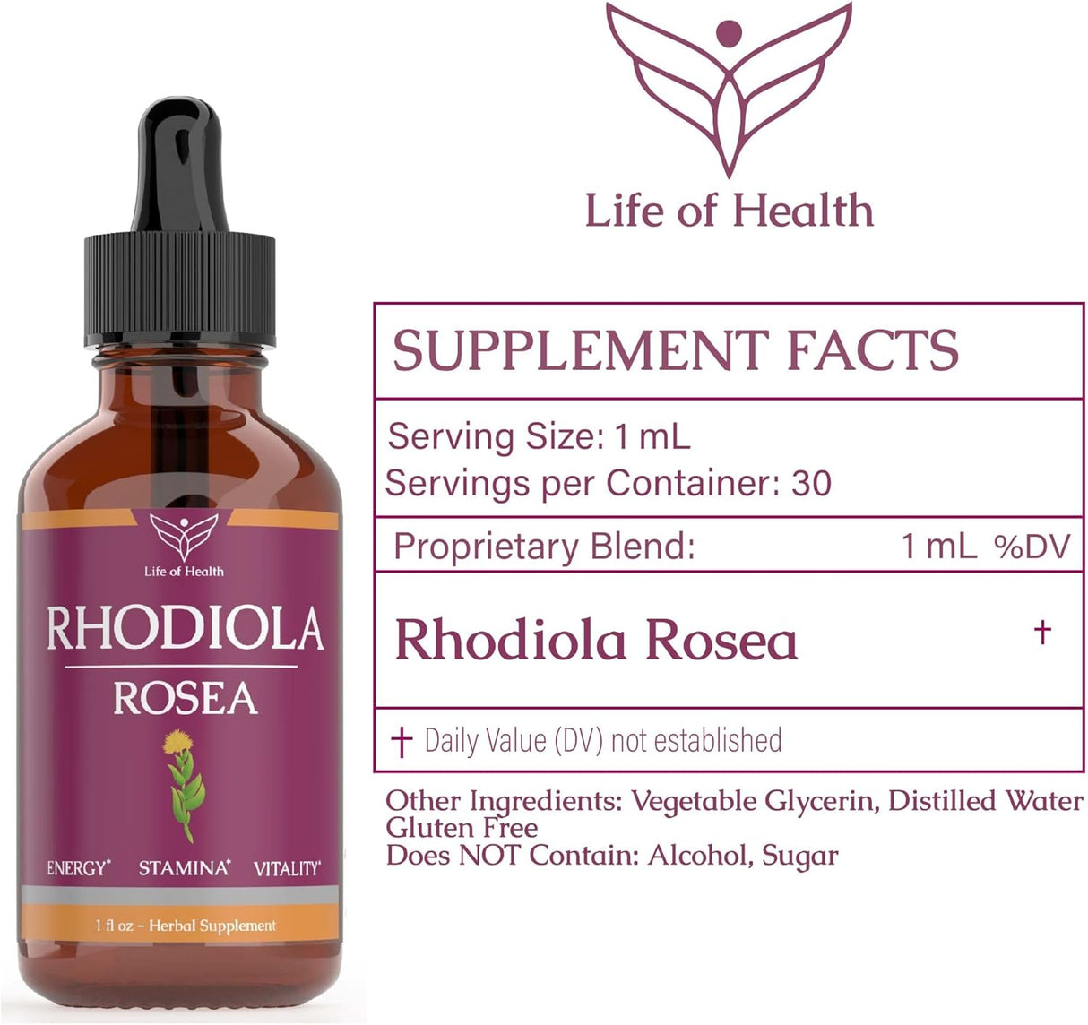 Suplemento Rhodiola Rosea Tintura apoyo cerebral 1 oz
