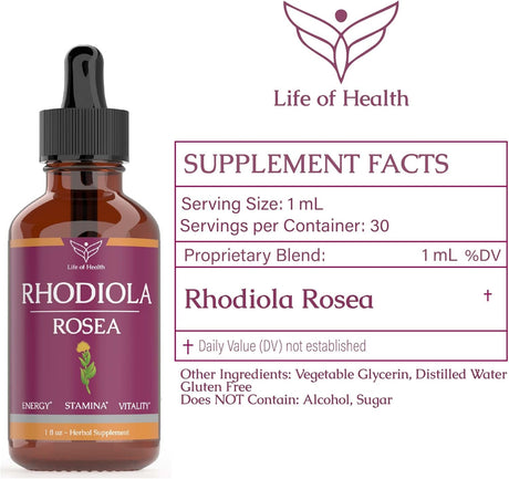 Suplemento Rhodiola Rosea Tintura apoyo cerebral 1 oz