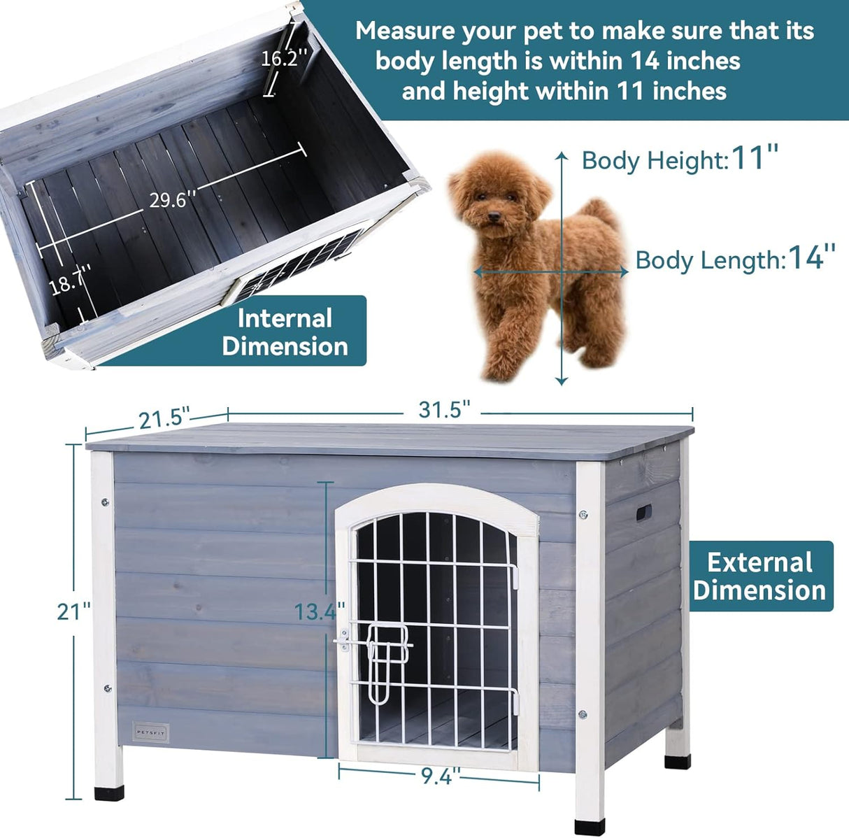 Casa de madera para perros con piso elevado Petsfit