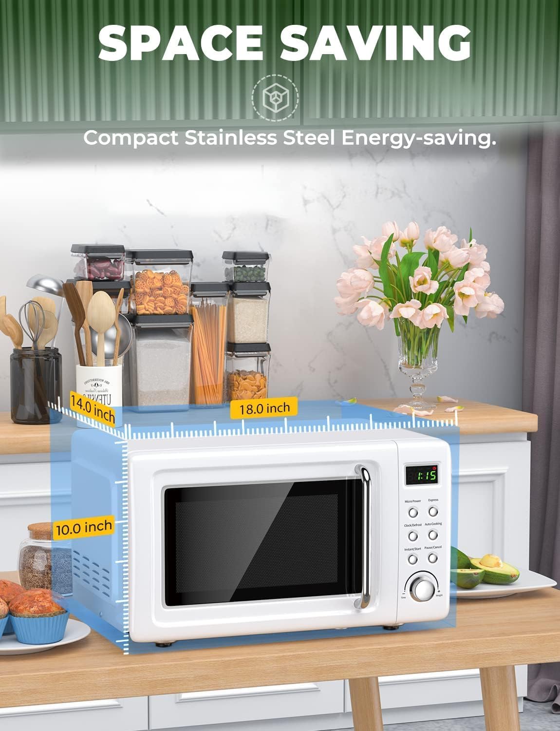 Horno Microondas Retro 0.7cu.ft, 700W, 8 Programas Automáticos