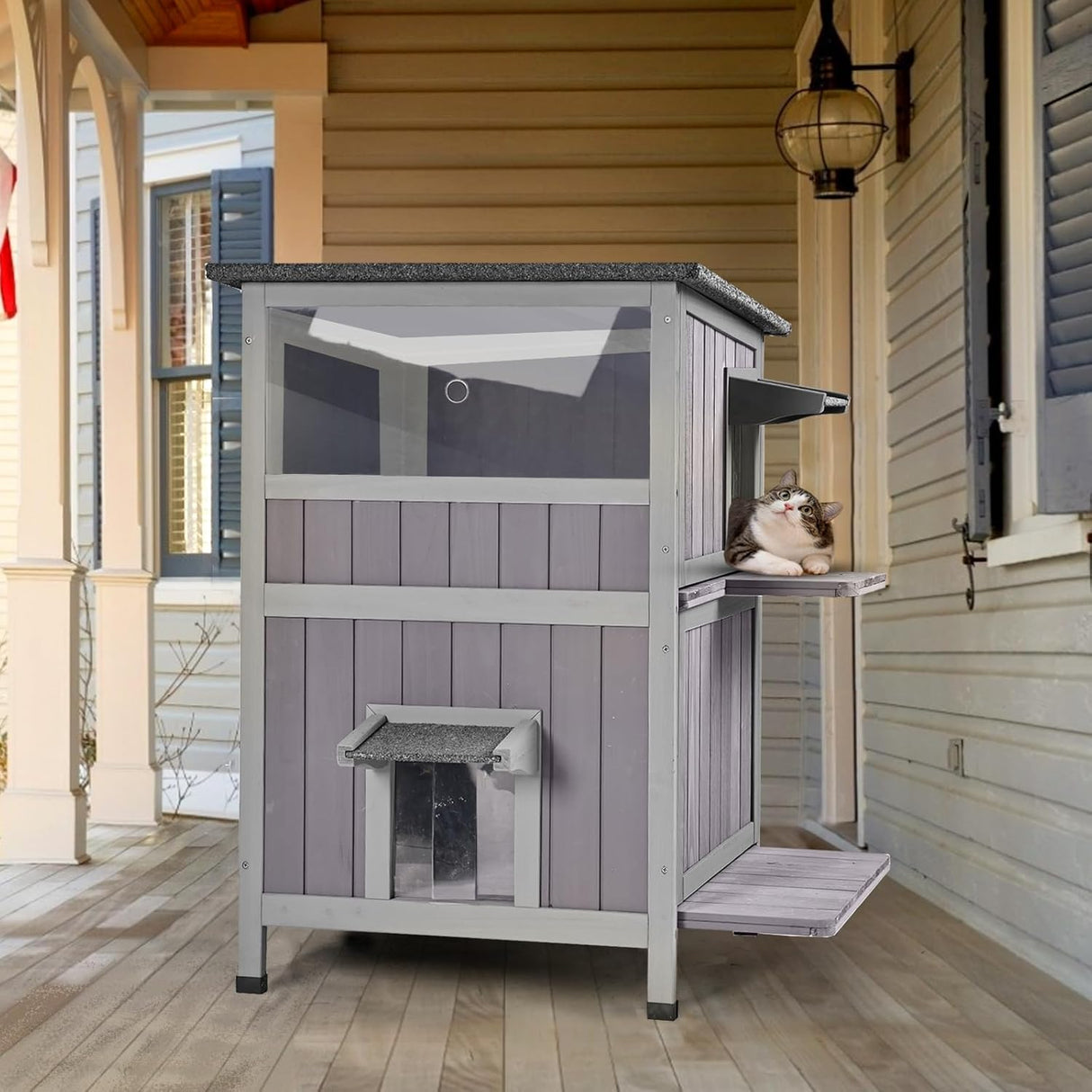 Casa para Gatos Aivituvin 2 Pisos con Ventana para Exteriores