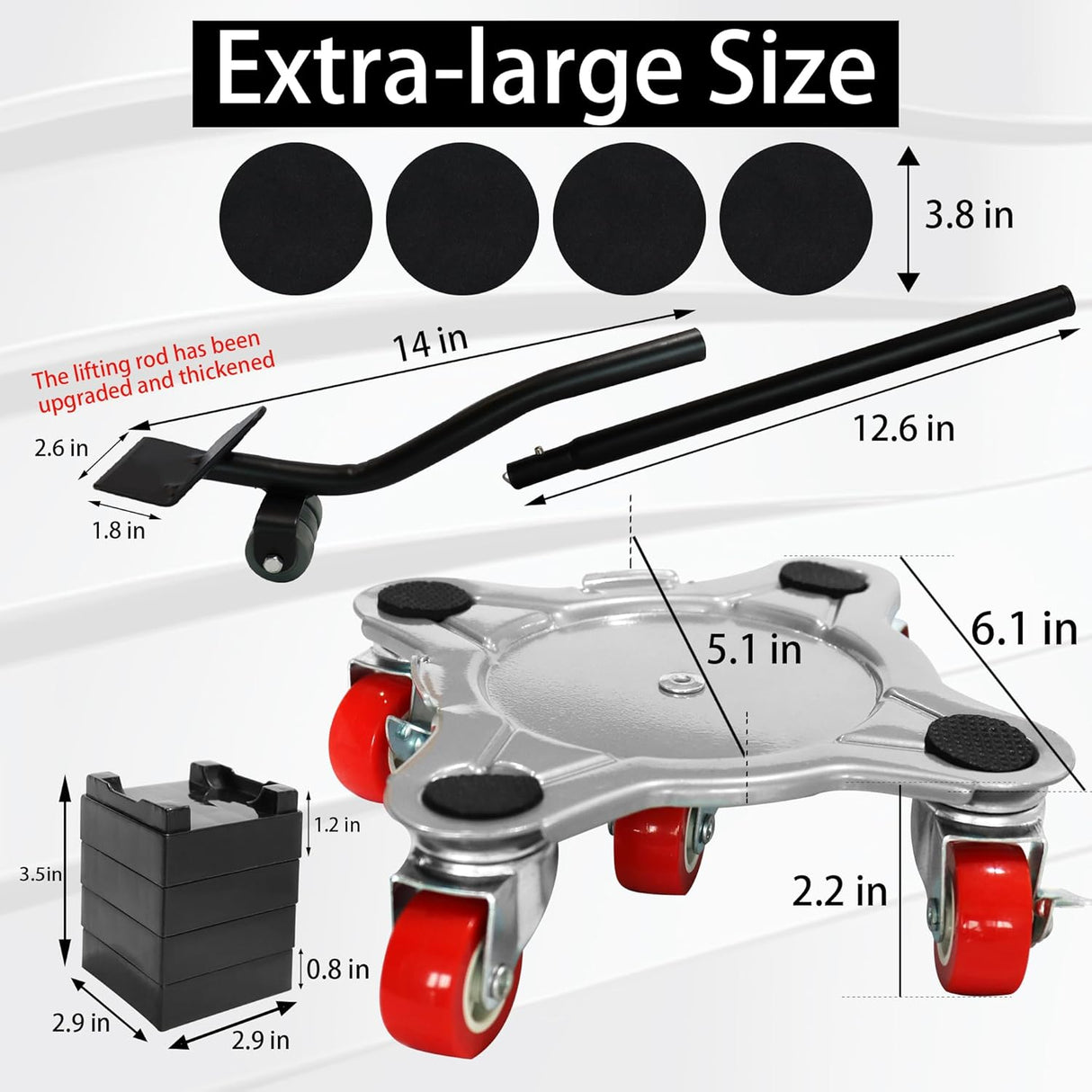 Dolly Móvil Grande, Carbono, 5 Ruedas, Carga 2200Lbs, Modelo X