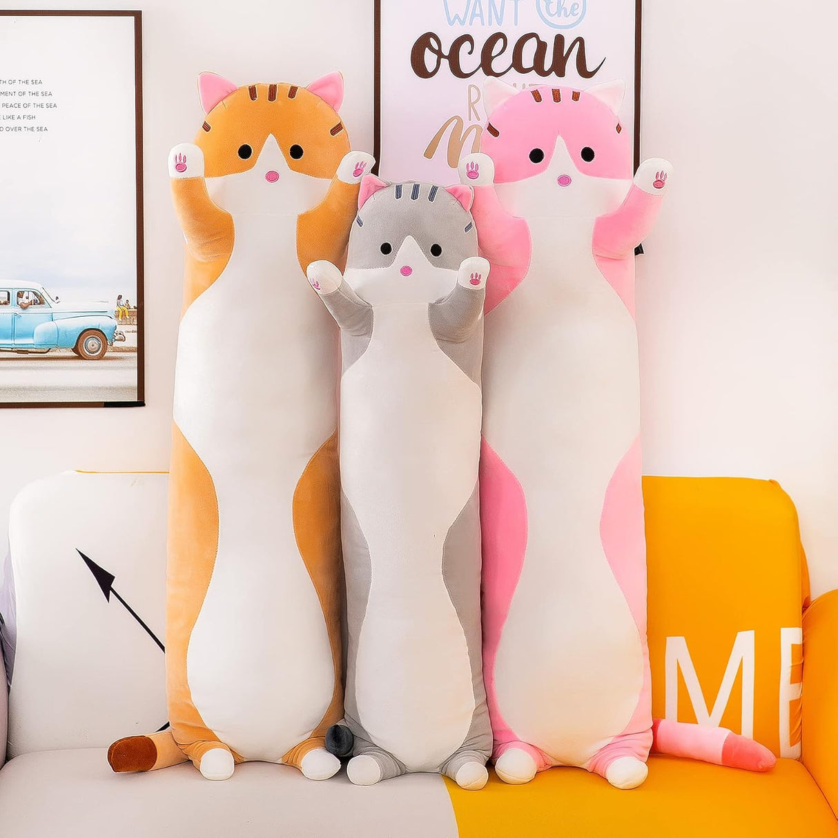Peluche decorativa suave y larga de caricatura de gato