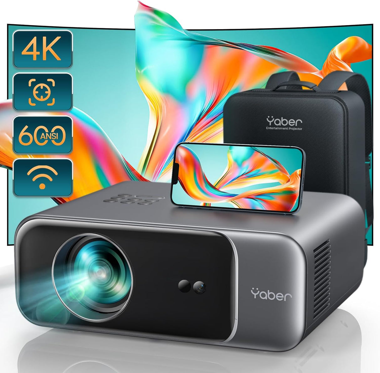 Proyector YABER Pro V9 1080P, WiFi 6, Bluetooth 5.2, 600 ANSI