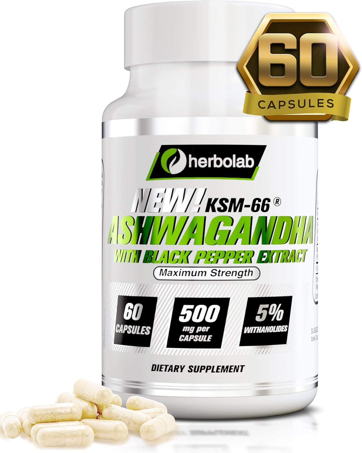 Suplemento Ashwagandha KSM 66 con Extracto de Pimienta Negra
