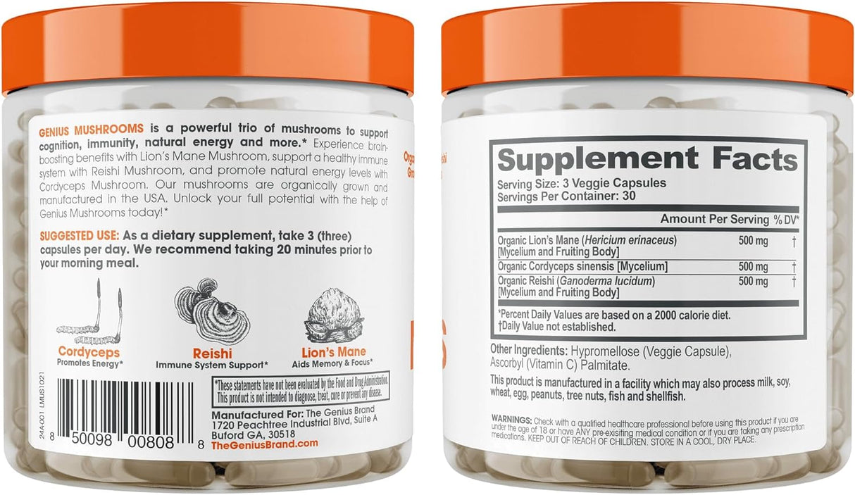 Cápsulas Suplemento Melena de León Orgánico, 1200mg